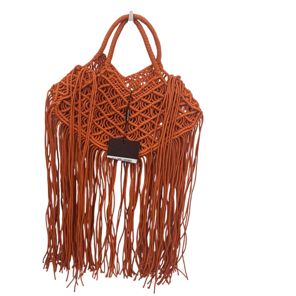 PrettyLittleThing Orange Macrame Fringe‎ Tote Bag NWT - Picture 2 of 8